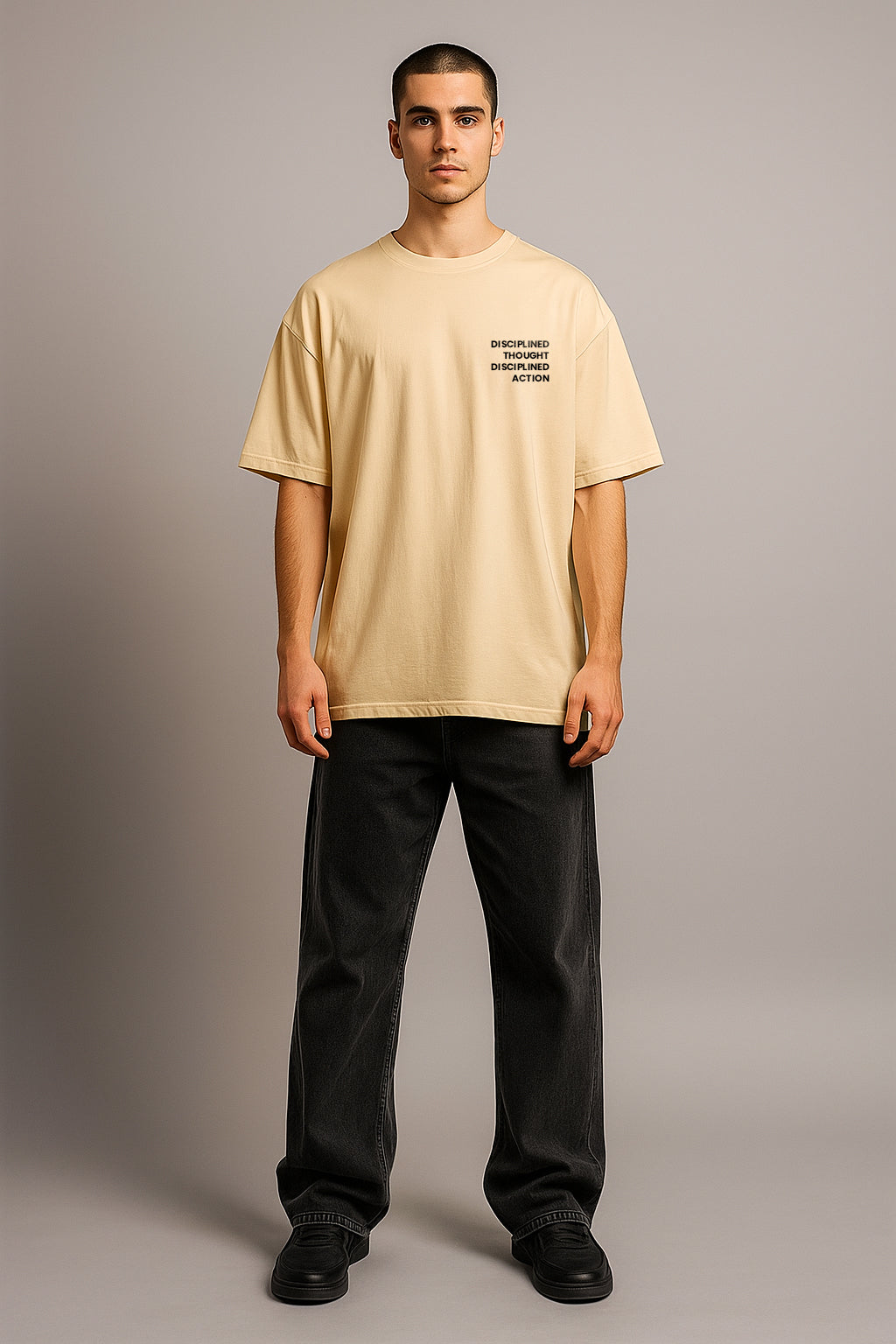 Caution Swirl Graphic Oversized T-Shirt in Beige