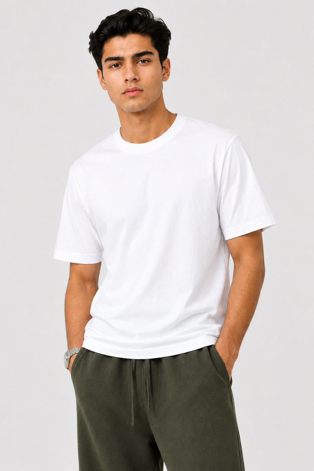 Crew Neck Plain White T Shirt - Men