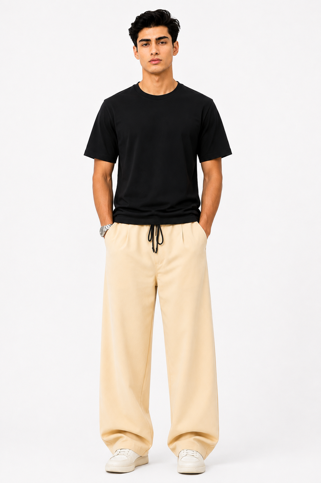 Crew Neck Plain Black T Shirt - Men
