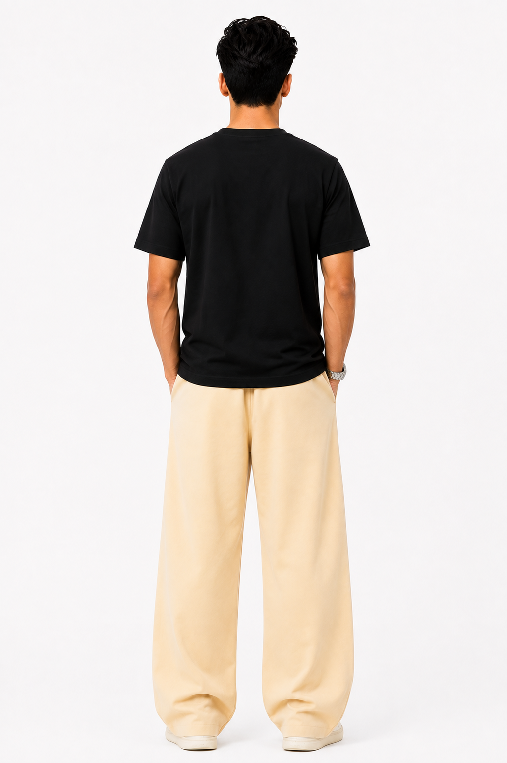 Crew Neck Plain Black T Shirt - Men