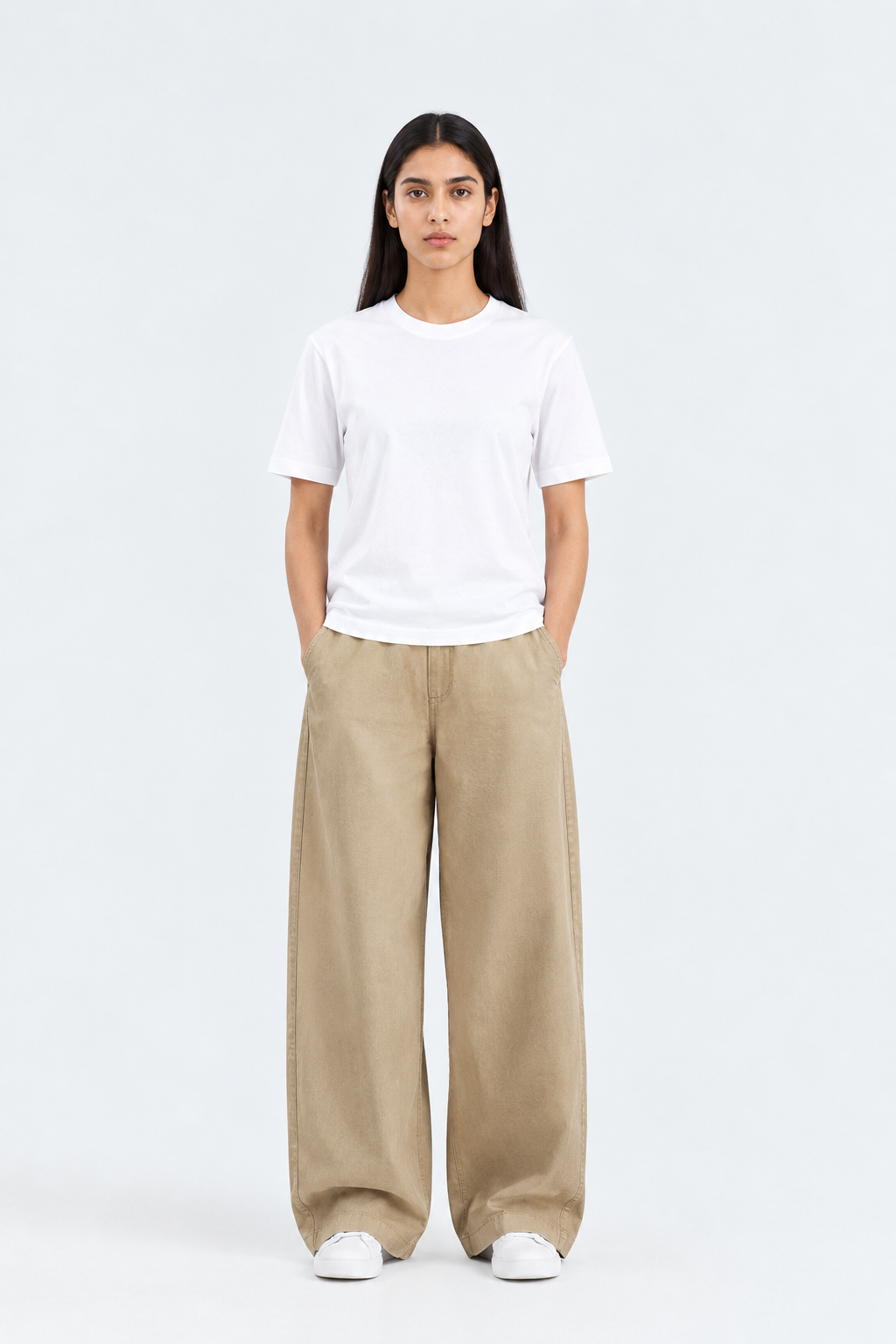 Crew Neck Plain White T Shirt - Women