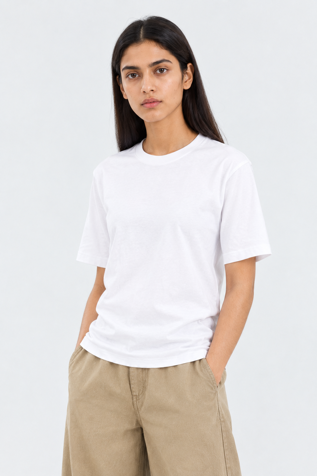 Crew Neck Plain White T Shirt - Women