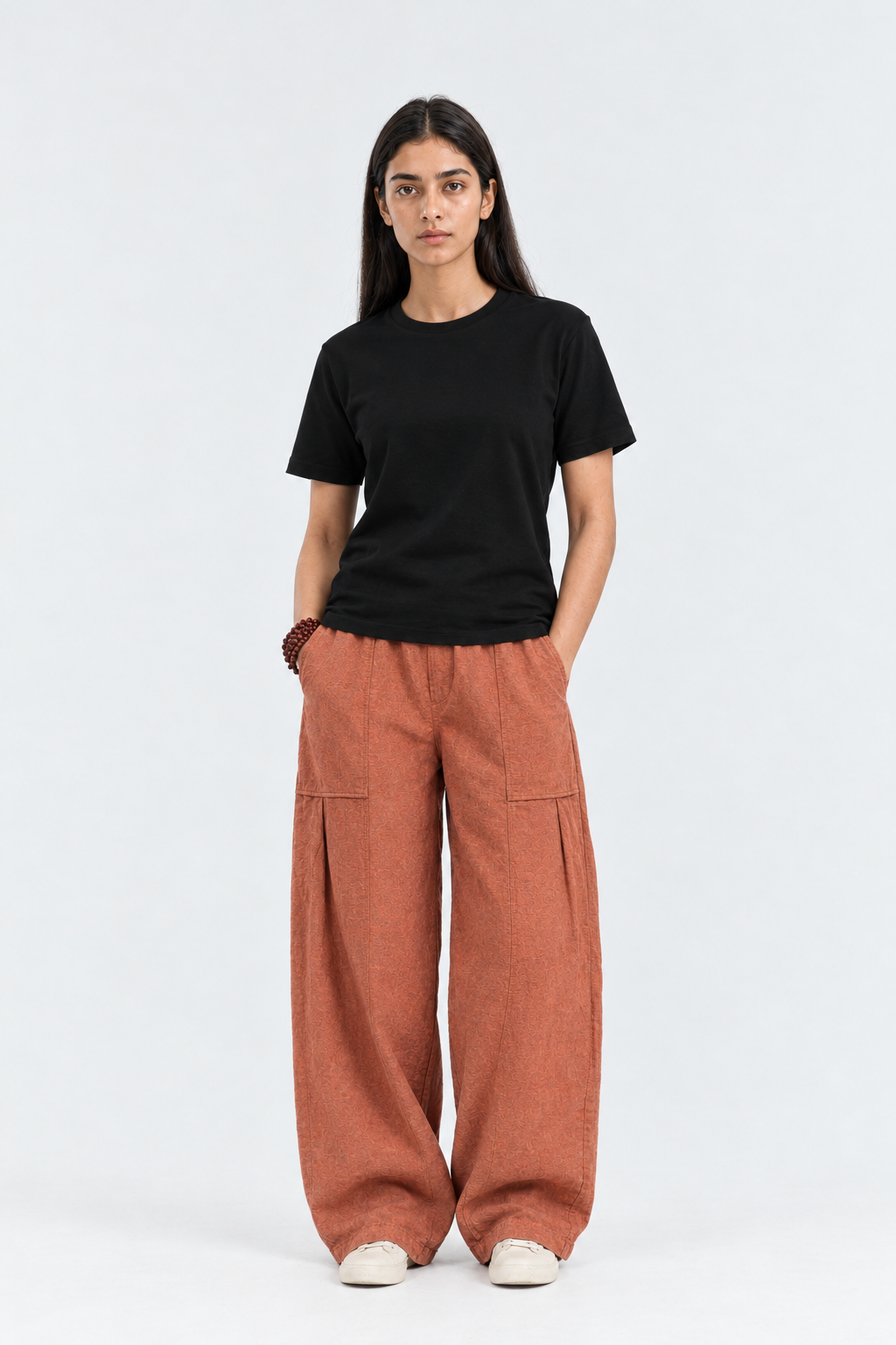 Crew Neck Plain Black T Shirt - Women