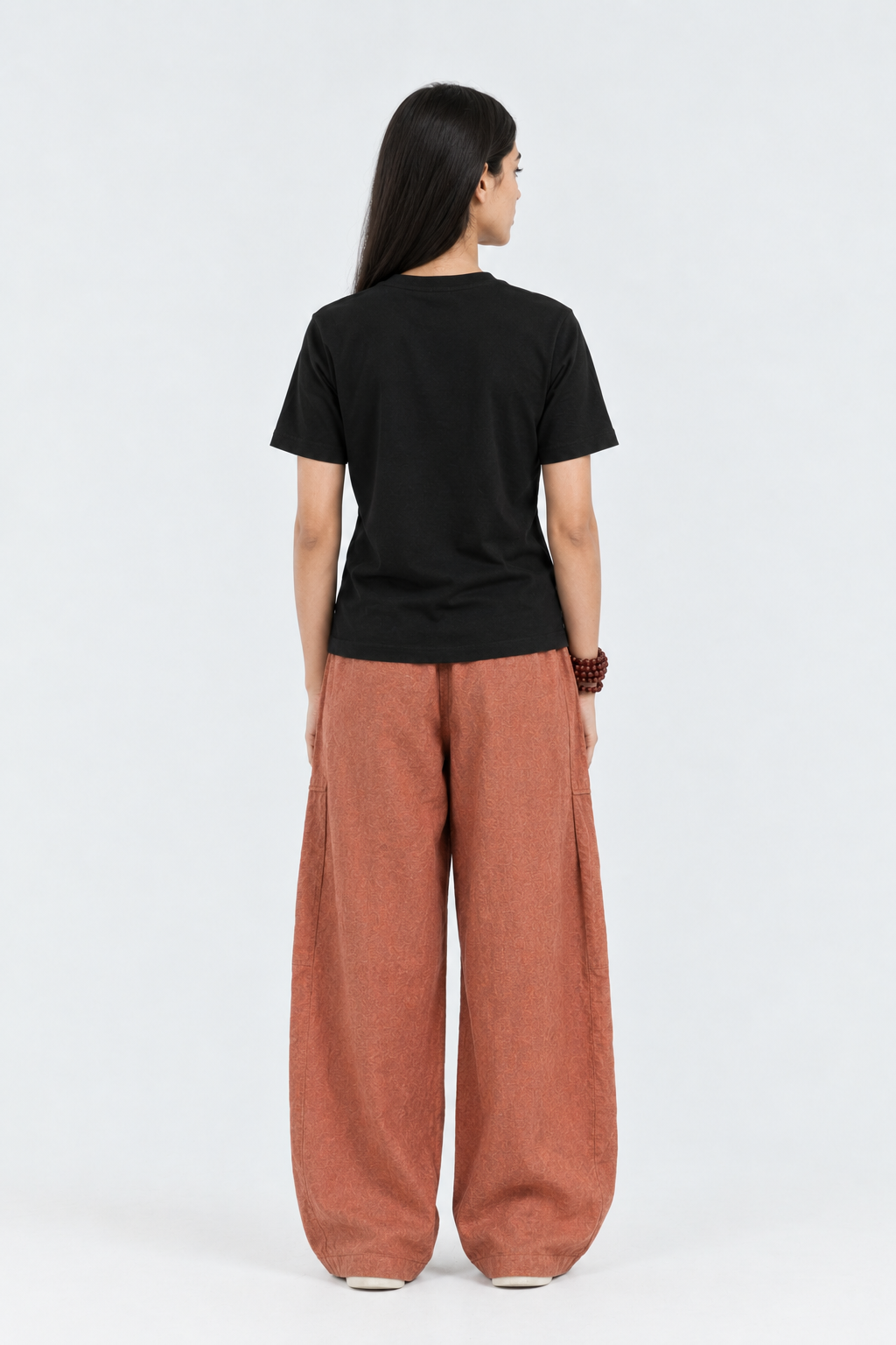 Crew Neck Plain Black T Shirt - Women