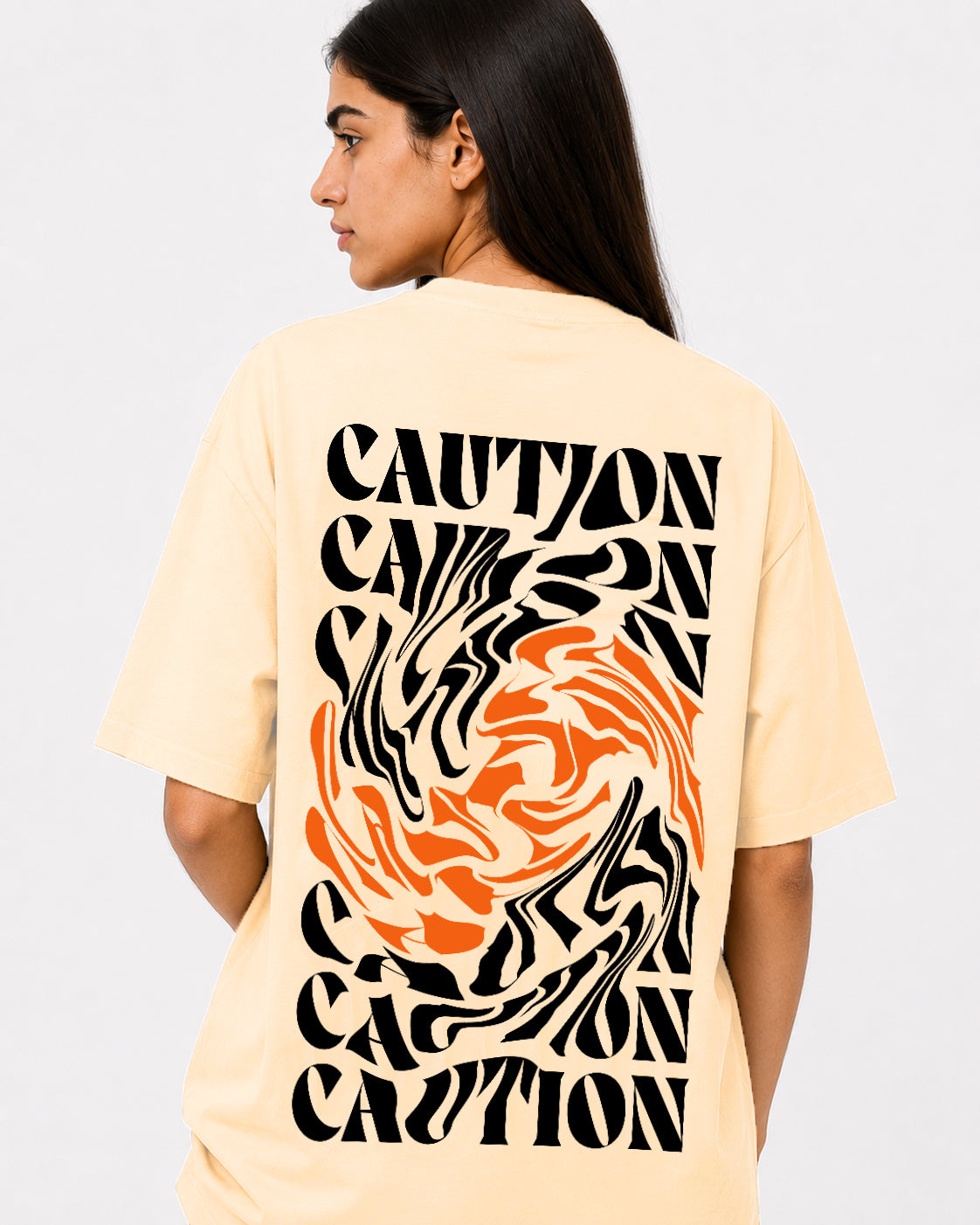 Caution Swirl Print Oversized Tee | Women - Pale Yellow