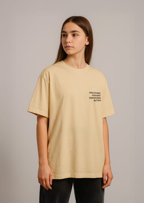 Caution Swirl Graphic Oversized T-Shirt in Beige
