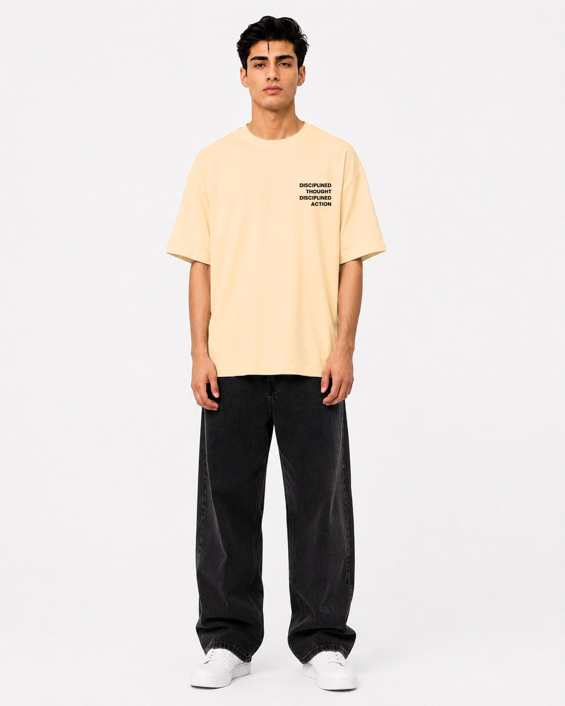 Caution Swirl Print Oversized Tee | Men - Pale Yellow