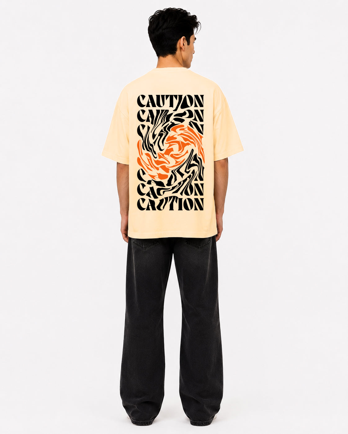 Caution Swirl Print Oversized Tee | Men - Pale Yellow