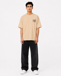 Styled front view of men’s beige t-shirt
