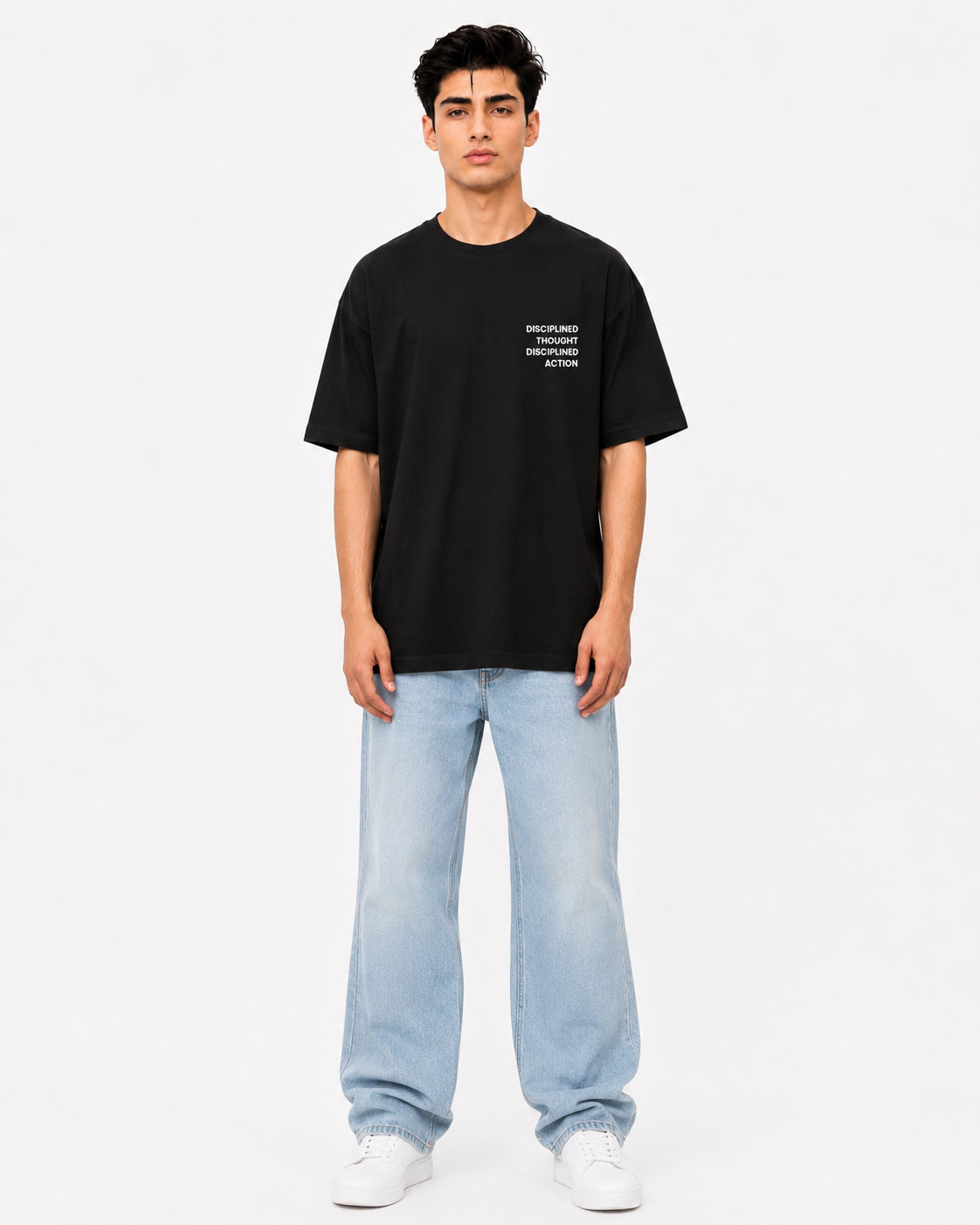 Front view of men’s black t-shirt