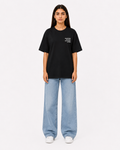Front view of women’s black t-shirt